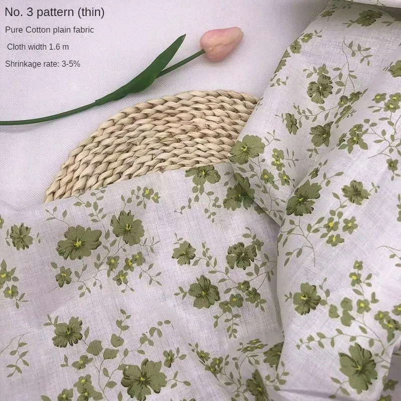 Cotton fabric printed pure cotton fabric by the meter for dresses pajamas sewing dots flower soft floral pattern textile thin breathable green