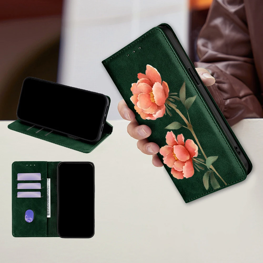 Elegant Flower Pattern Leather Flip Cover Phone Case