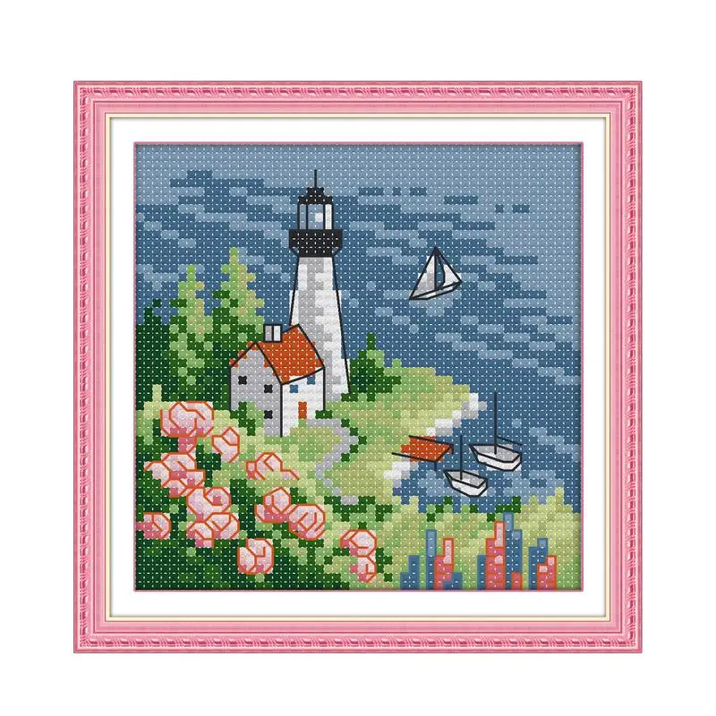 Lighthouse Cross Stitch Kit 14ct Count Printed Canvas 11ct Fabric x Stitching Embroidery DIY Handmade Needlework (4) cross stitch kit