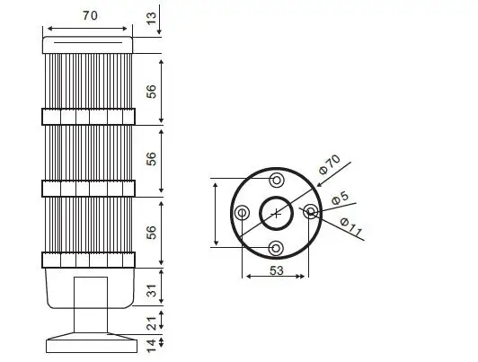 Description Picture 2 of itemZusen 70mm TBQ70-1T/W-D(J) 12V 24V 110V 220V Led Single-storey Tower Lights Signal Warning Lights Alarm with Sound