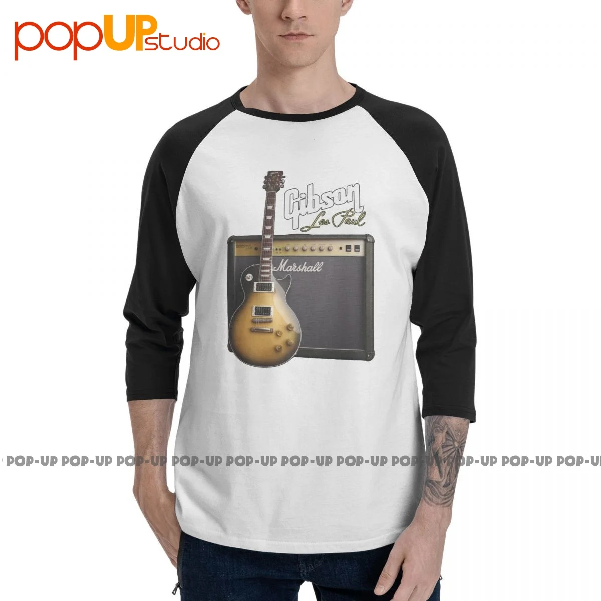 Pop Gibson Les Paul Guitar T-Shirt Manica 3/4 Design T-Shirt Raglan Di Alta Qualità