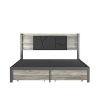 Мягкая кровать Comanlai 140x200 см/160x200 см со светодиодной подсветкой и 2 ящиками, двуспальная кровать с USB-портом для зарядки и металлическим каркасом кровати — изображение 4