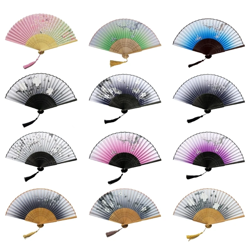 

Flower Folding Fan Vintage Bamboo Hand Fans for Women Girls Performances Dance