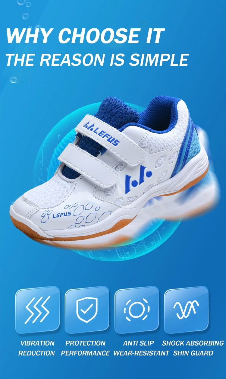 Description Picture 5 of itemTaoBo Original LEFUS Small Size 28 29 Kid Badminton Sneakers Hook Loop Tennis Shoe for Breathable Jogging Sport Shoes