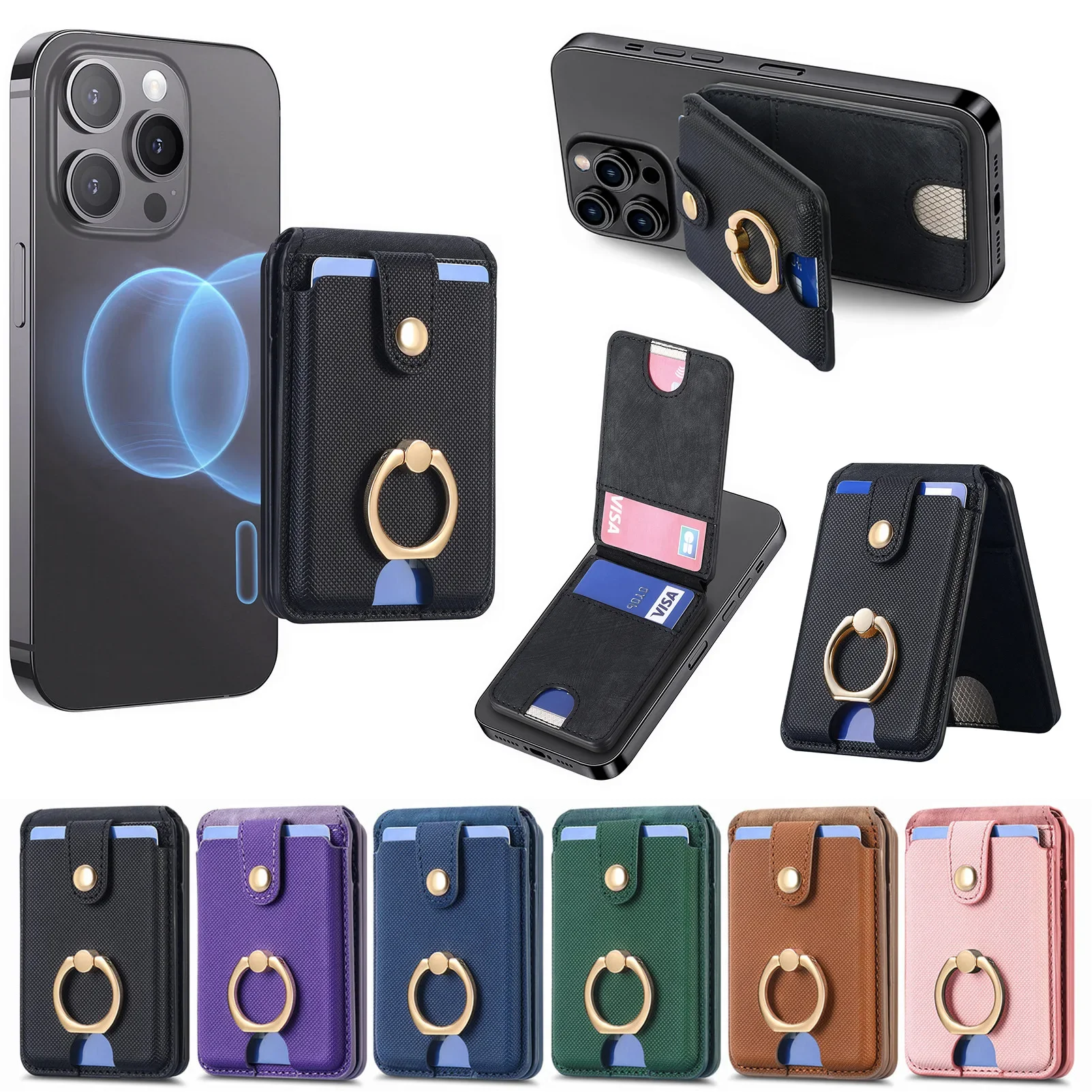 

5pcs RFID Blocking MagSafe Wallet for iPhone Strong Magnetic Card Holder with Safety Buckle Ring Holder