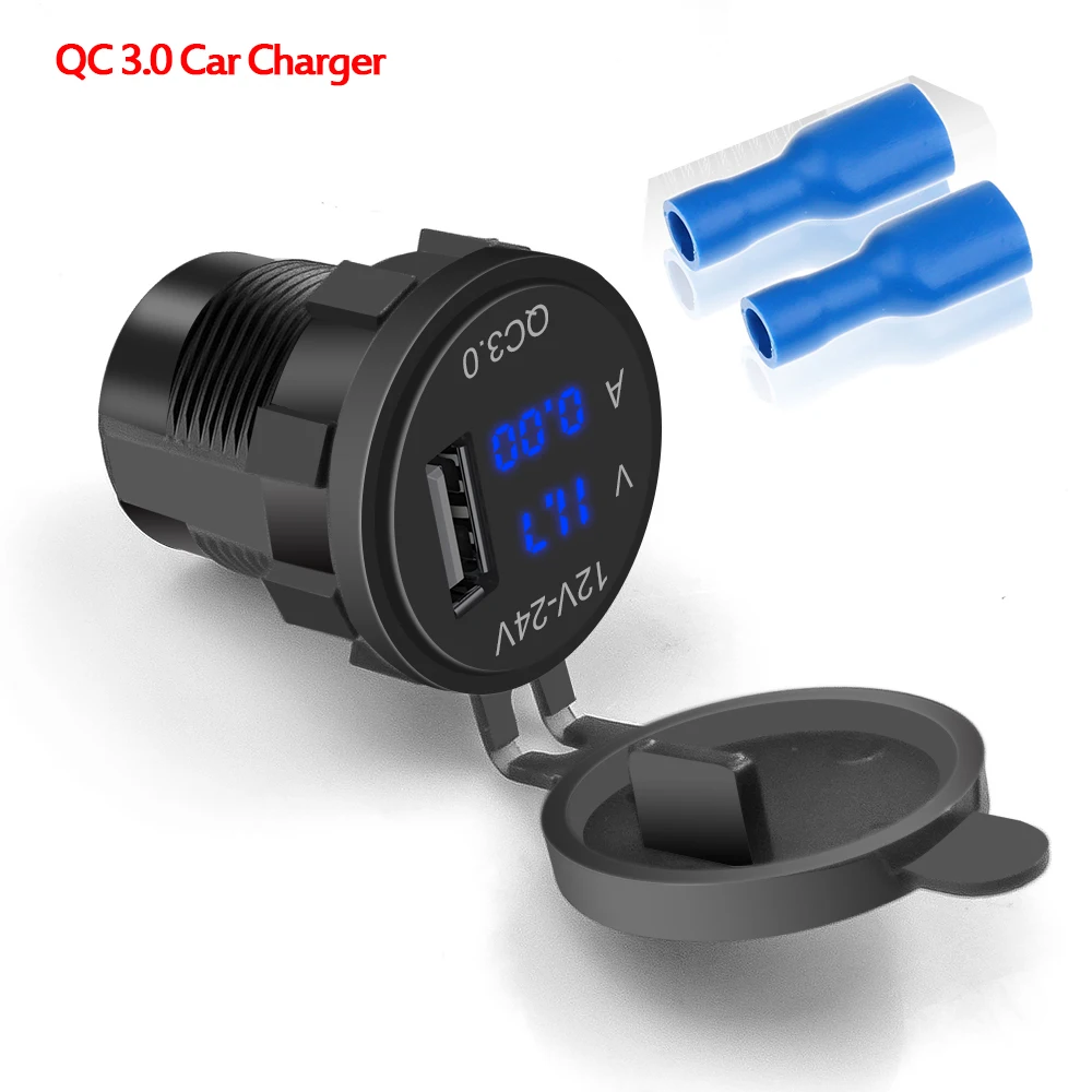 Caricabatteria Da Auto Con Presa Di Ricarica Rapida QC3.0 Dual USB 12V 24v Accendino Con Interruttore Touch Per Telefono~p126827462