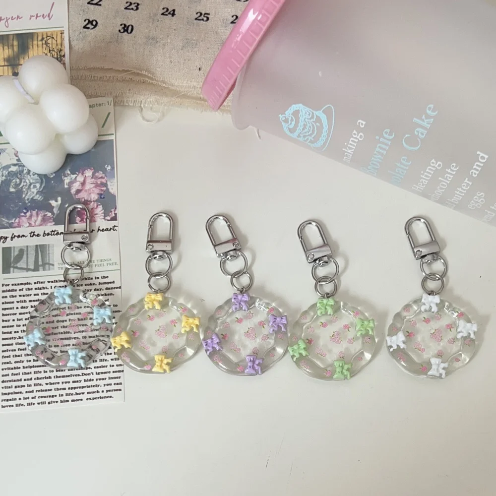 투명한 꽃 모양 플레이트 키체인, 튼튼하고 귀여운 레진 가방 펜던트, 예쁜 키링, 고품질 꽃 키체인, 학교 가방 선물용
