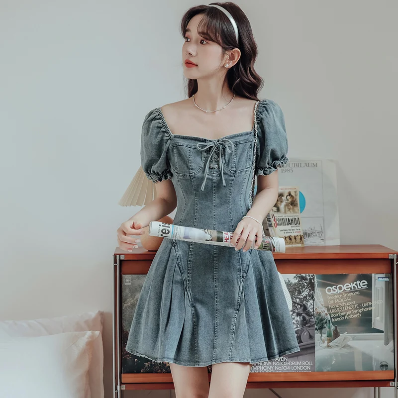 

Женское длинное офисное платье, винтажное однотонное платье с коротким рукавом и высокой талией, с квадратным вырезом, лето 2024