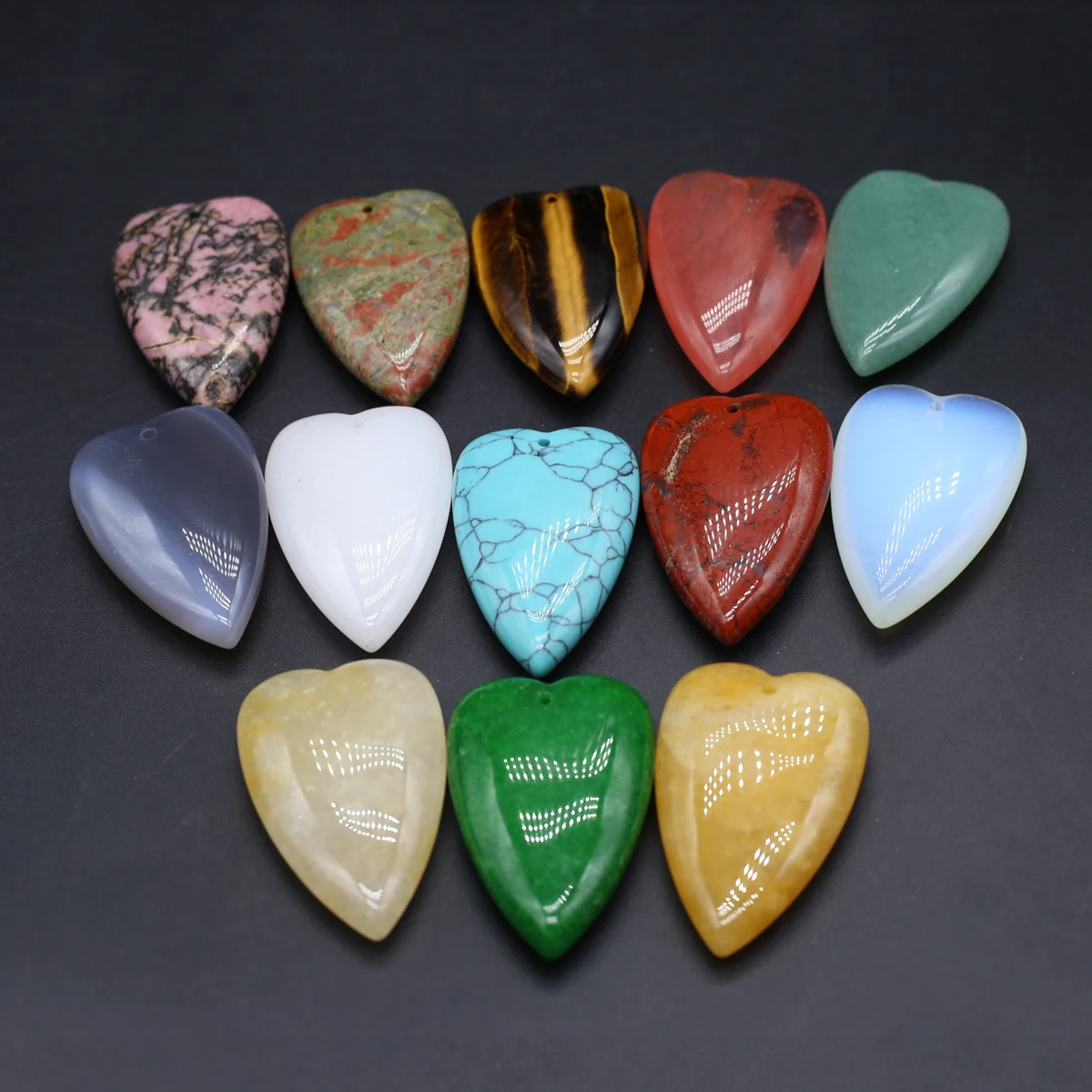 10PCS Heart shaped Natural Stone Malaysian Jade Agate Opal Unakite Pendant Jewelry Making DIY Necklace Earrings Accessories Gift