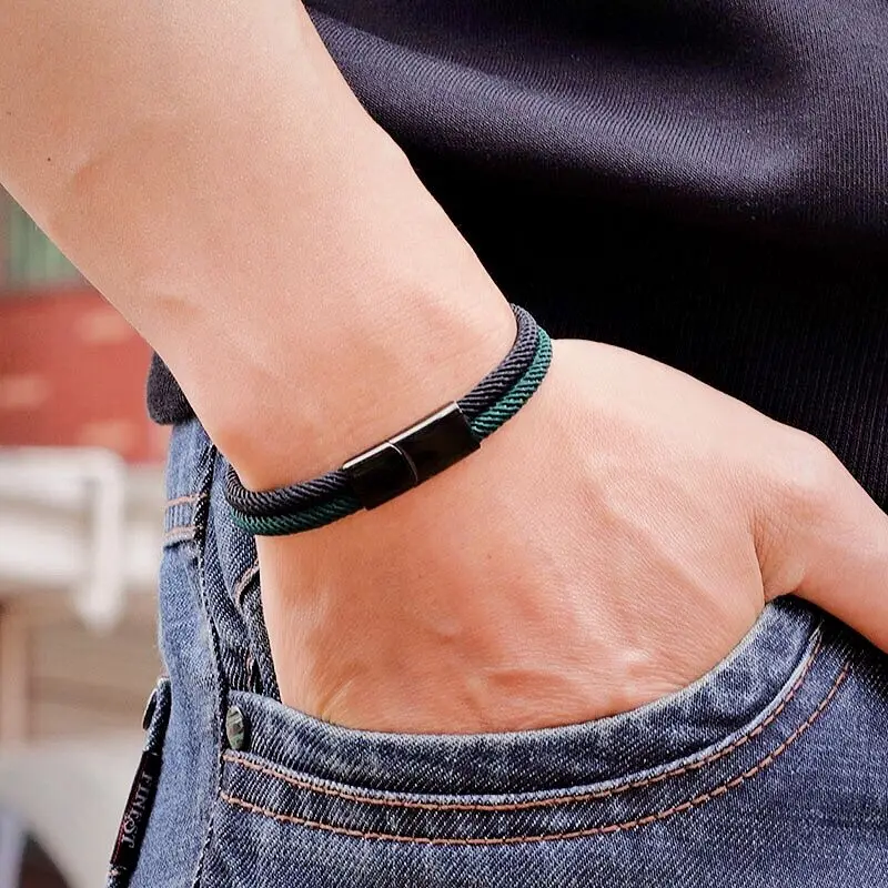 Neu Bicolor Seil Armband Männer Ukrainische Symbol Armband Mit Gelb Blau Edelstahl Magnet Verschluss Armband Homme Pulseras – Detail 9
