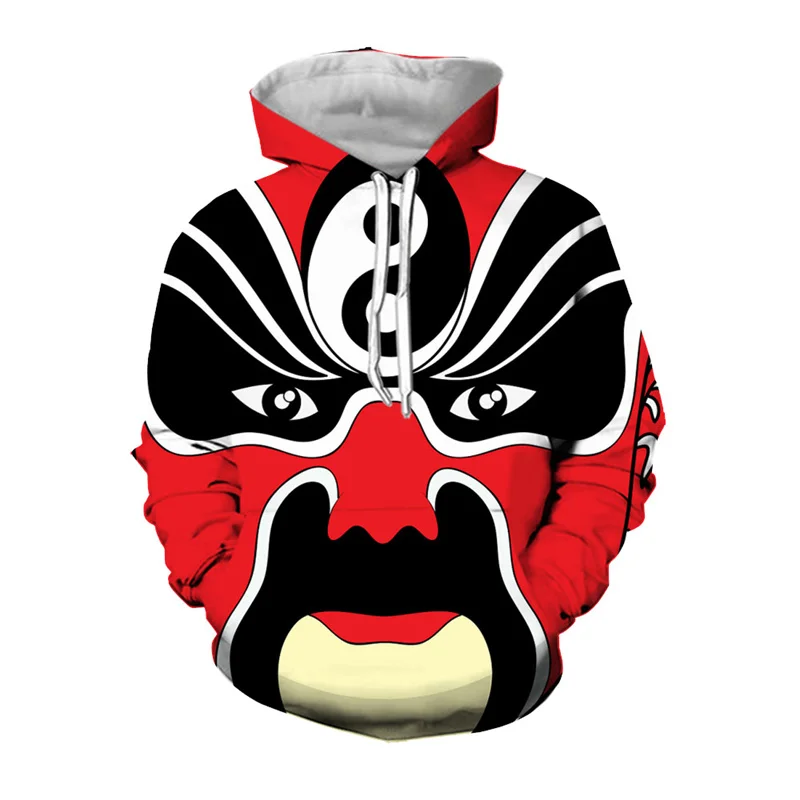 

3D Peking Opera Printed Hoodies For Men Chinese 2000s Style Academia Aesthetic Y2K Hooded Sweatshirts Winter Fashion Clothes Top