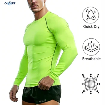 Men Running Compression Long Sleeve T Shirt Dry Fit Elastic Sport Top For Gym Fitness Workout 1