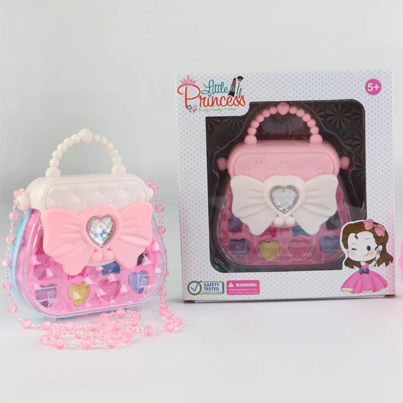 Children's Cosmetic Toys Set Cute Love Heart Bow Makeup Handheld Crossbody Bag Girls Play House Toys Children Birthday Gifts