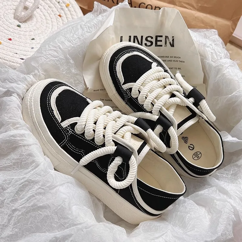 Women Platform Canvas Shoes Women White Chunky Sneakers for Youth