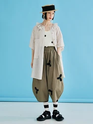 Imakokoni original 2022 Summer Elastic waist 9-cut baggy pants Loose wide leg Pant women's clothes business wear women 223717