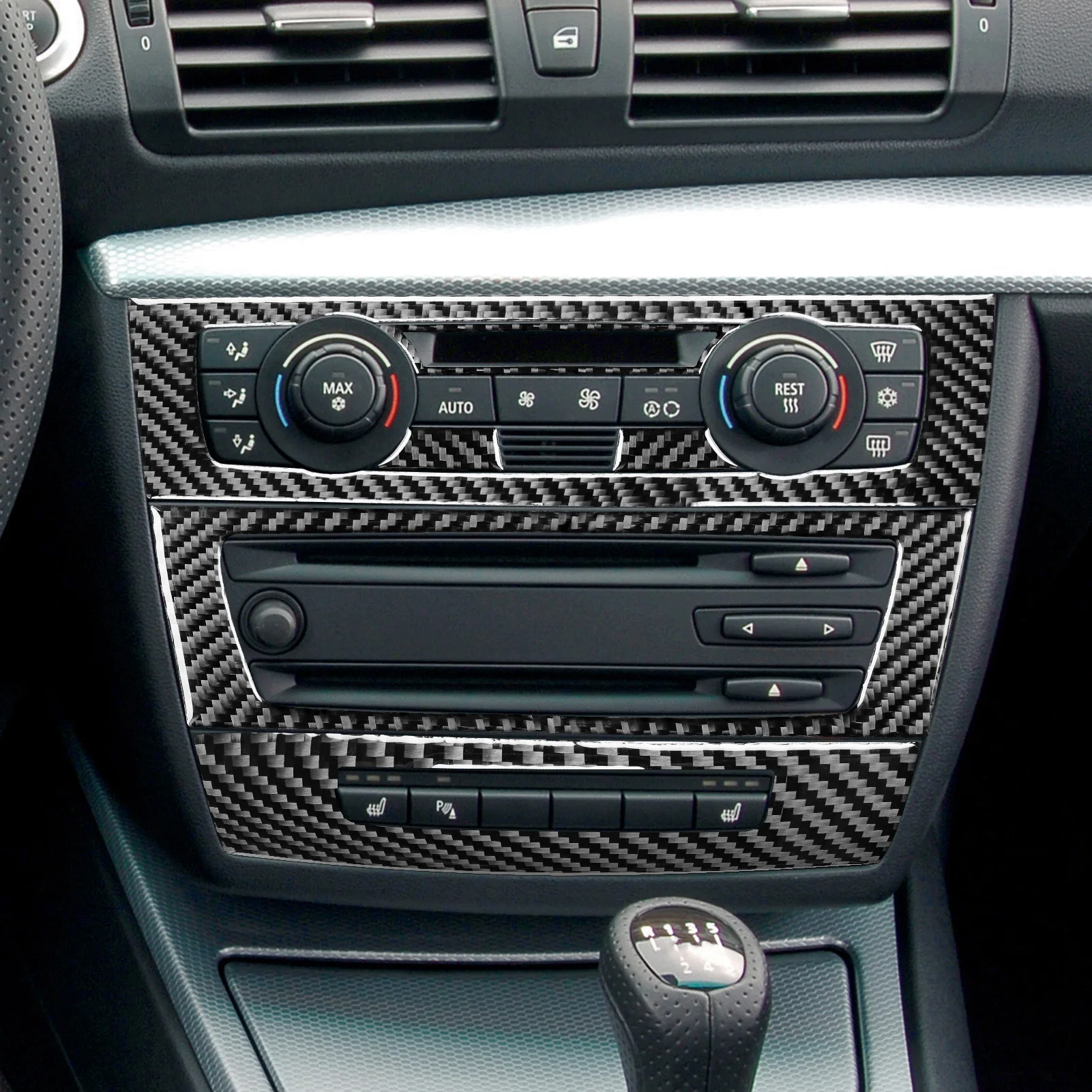 BMW 1 시리즈 E81 E82 E87 E88 2008-2013 카본 파이버 센터 라디오 AC CD 컨트롤 패널 자동차 액세서리 장식 스티커
