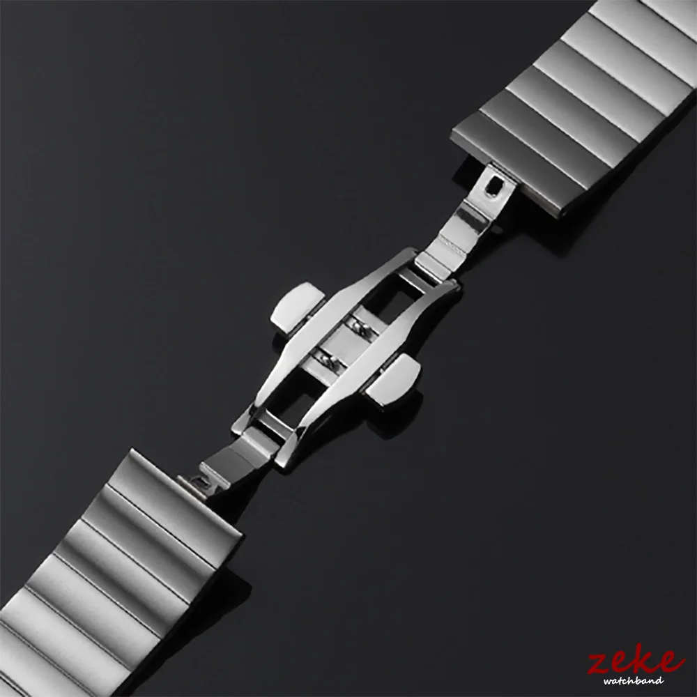 Men's Solid Stainless Steel Watch Strap - Silver Metal Band with Double Press Butterfly Buckle & Quick Release