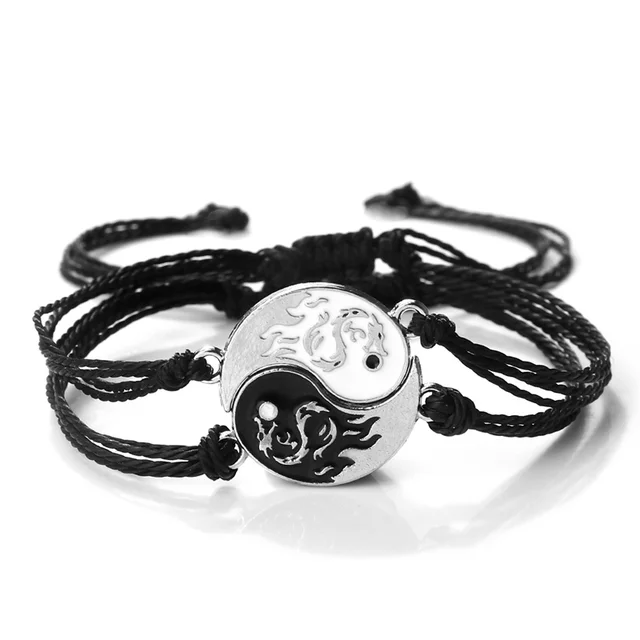 Bracelet tressé Dragon Tai Chi Gossip pour femmes et hommes, meilleurs amis, réglable, Yin Yang, bijoux de Couple à la mode, 2 pièces/ensemble