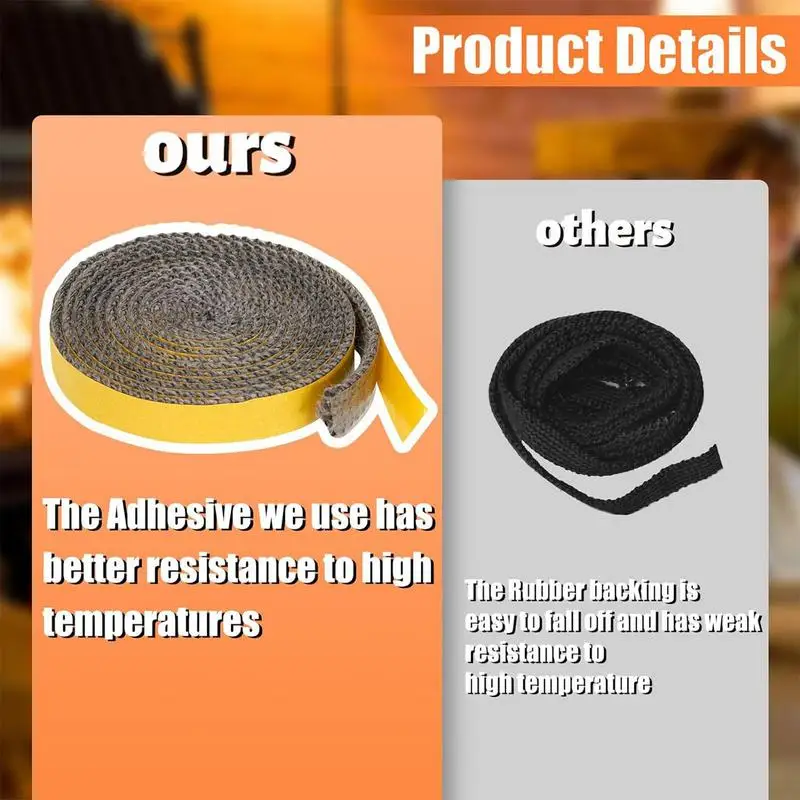 Fireplace Seal Rope Self-Adhesive Fiberglass Sealing Tape Temperature Resistant Furnace Stoves Door Gasket Cord