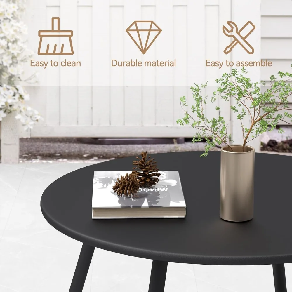 Round Metal Outdoor Side Coffee Table for Outside Patio, Black Coffee Tables 4