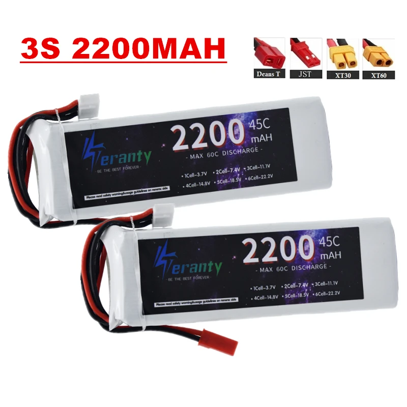 Batteria Lipo 3s Batteria Lipo 11.1V 2200mAh 3S Per Trasmettitore RC - Con Spinetta JST JR Futaba Batteria 3S Per Drone RC