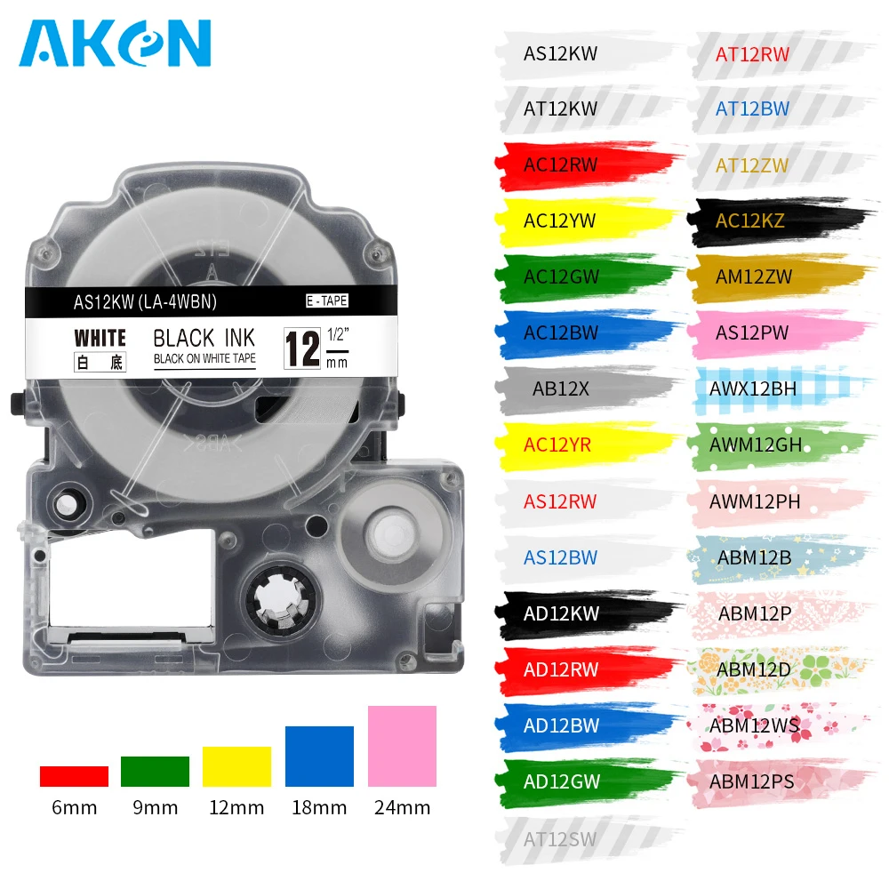 

Лента для этикеток Aken 6/9/12 мм SS12 кВт, совместимая с Epson Label Works Lw400 LK4WBN LC-4WBN LC 4WBN9 SS12 кВт, картридж для фотоэтикеток 9 мм