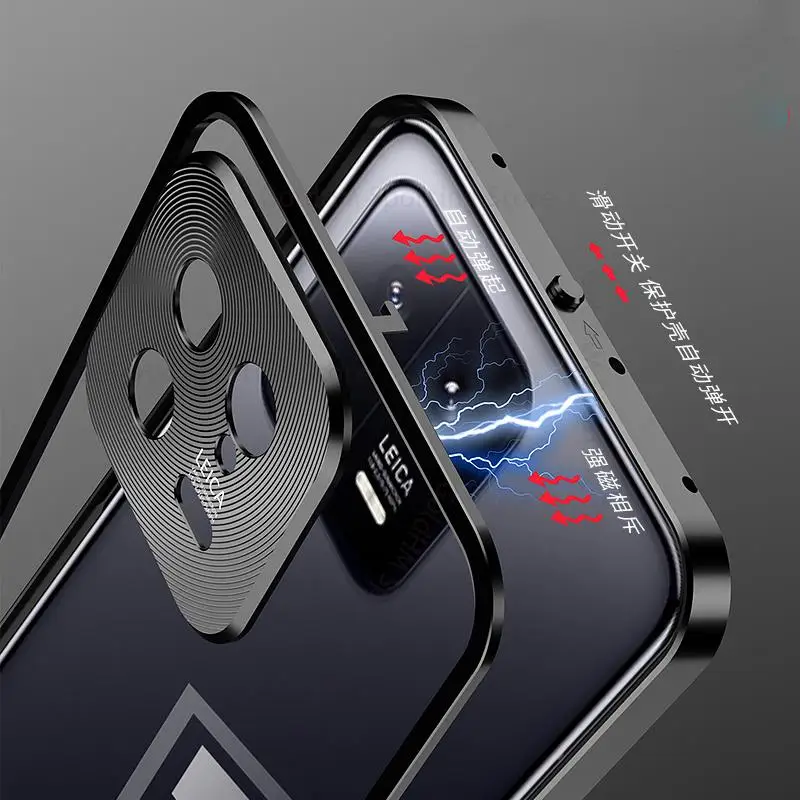 Tempered Glass Phone Case For Xiaomi 13 Pro 5G Funda Aluminium Alloy Bumper Lock Magnet Cover For Mi 13 Pro Metal Lens Protector