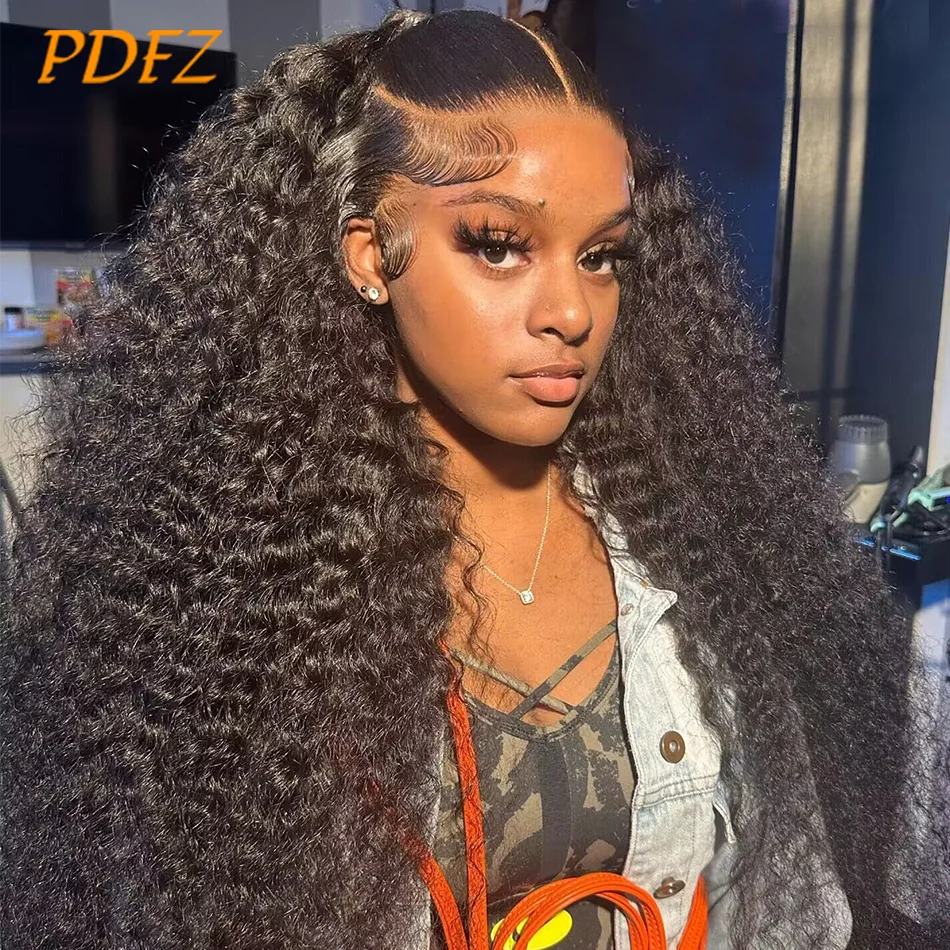 

34 Inch Curly 13x4 Lace Front Wig 100% Human Hair Wigs Peruvian Human Hair Transparent Full Lace Frontal Wigs 180% Density