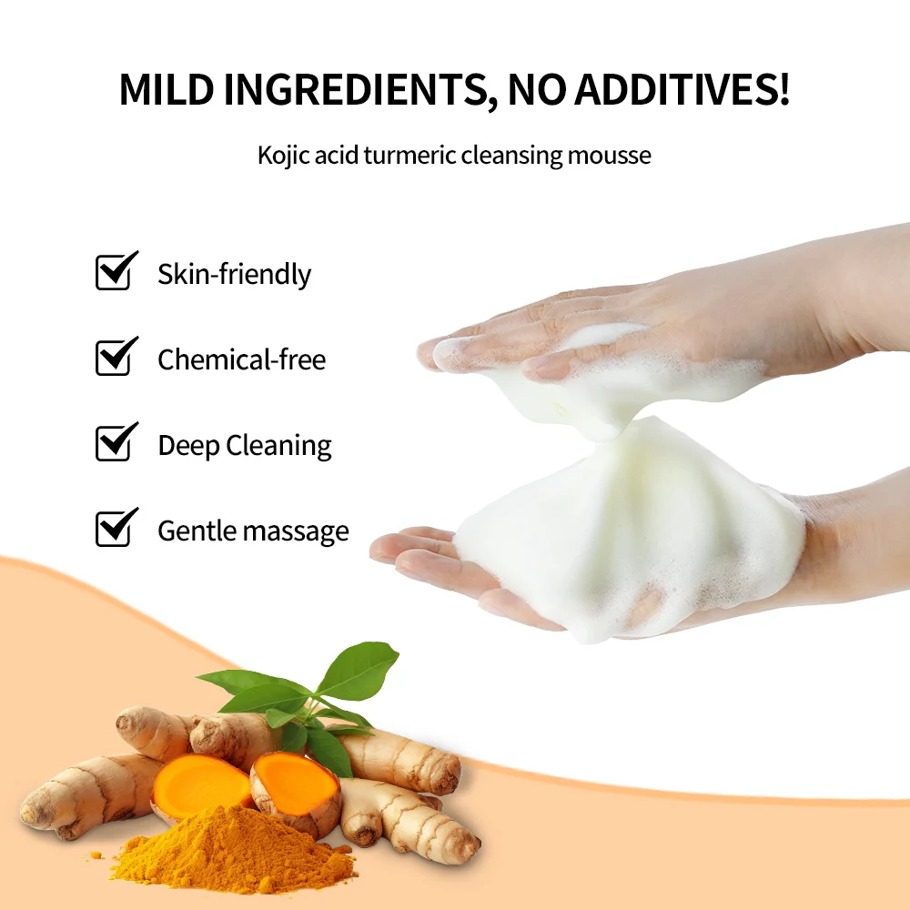 Kojic Acid Turmeric Mousse Cleanser Deep Cleans Pores Reduce Acne Hydrating and Moisturizing Reduce Clogging Doesn't Tighten 5