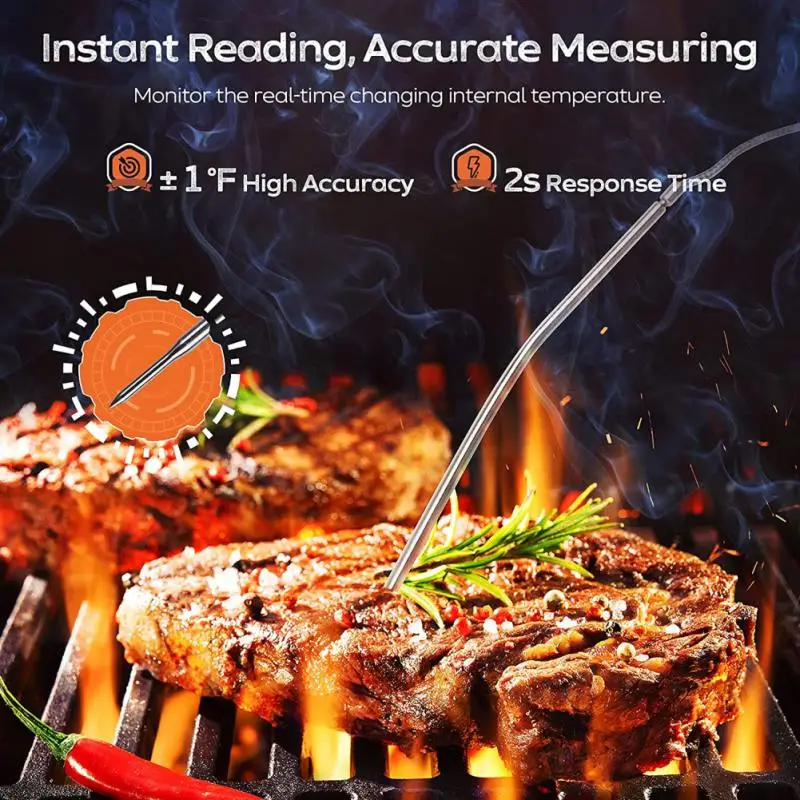 KT Thermo Grill Thermometer Barbecue Charcoal Smoker Temperature Gauge Grill Pit Replacement Thermometer for BBQ Meat Cooking Lamb Beef, Stainless