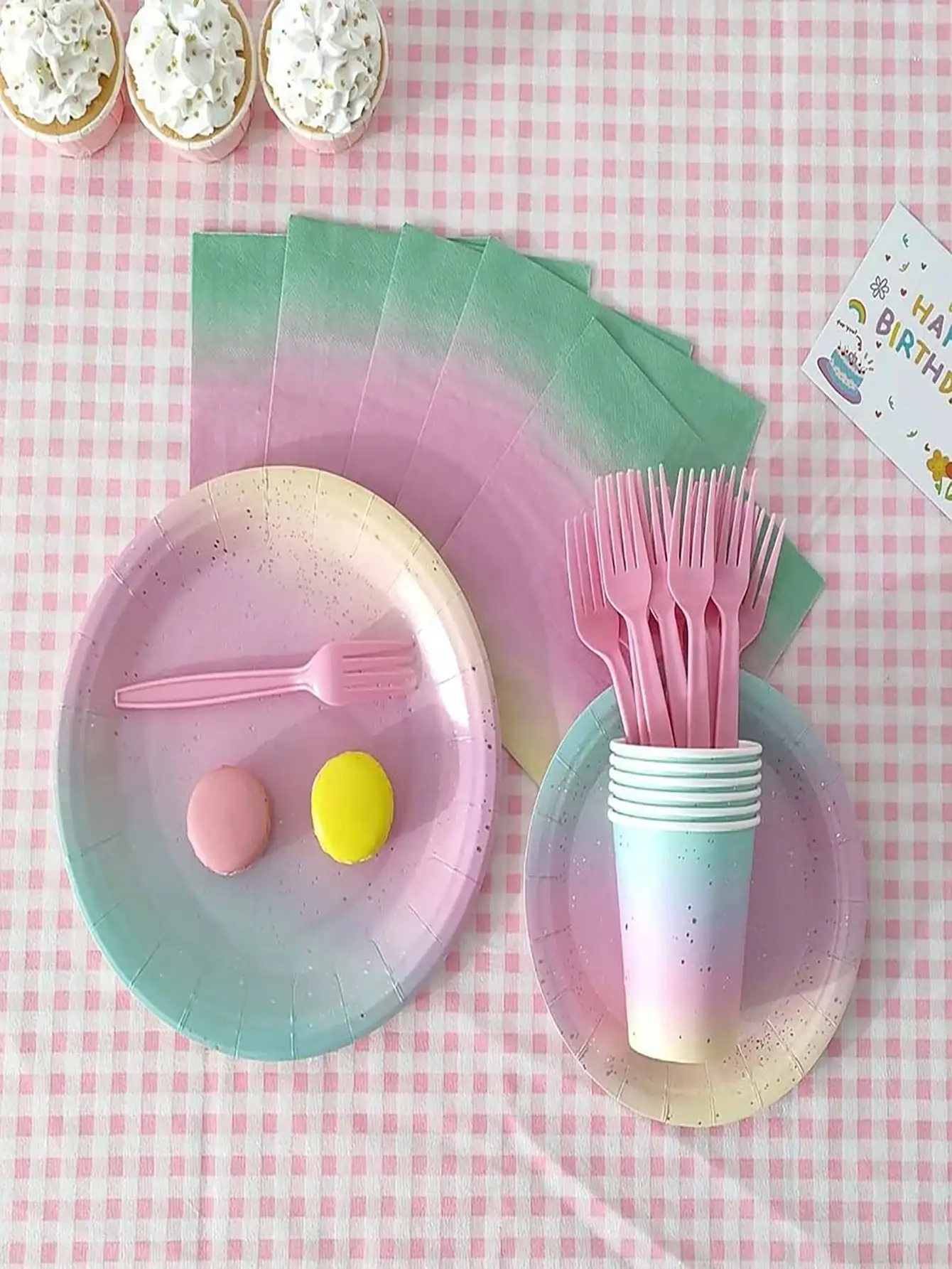 Rainbow Pastel Party Tableware Set Disposable Paper Plate Napkin Cup Fork Tableware for Birthday Party Christening Wedding party supplies birthday party supplies birthday tableware set disposable napkins