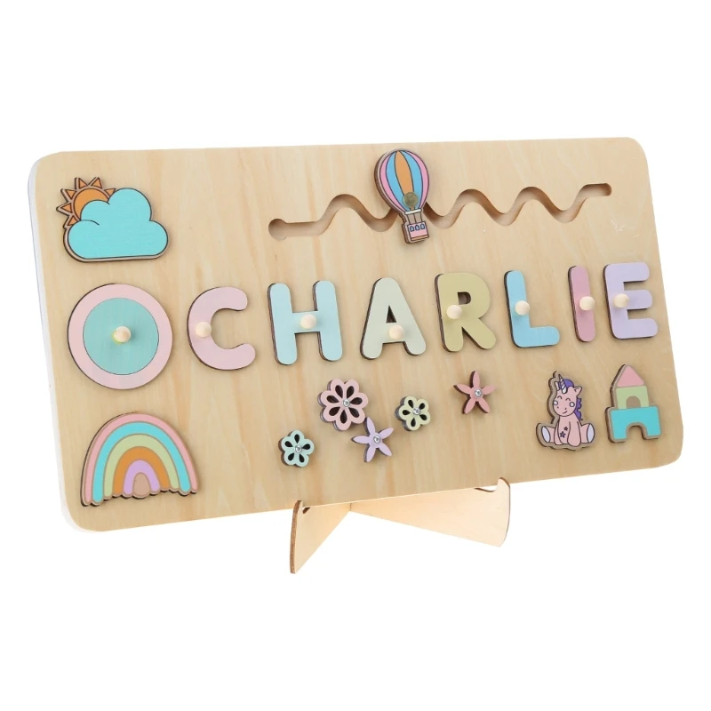 Wooden Puzzle for Toddler Name Puzzle Color Sorting Toy Learning Board Preschool Kids Educational Toy 3