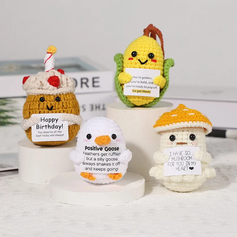 New Positive Energy Goose Hug Pocket Mini Handmade Plush Wool Knitting Doll with Card Funny Christams Gift Home Room Decoration view 2