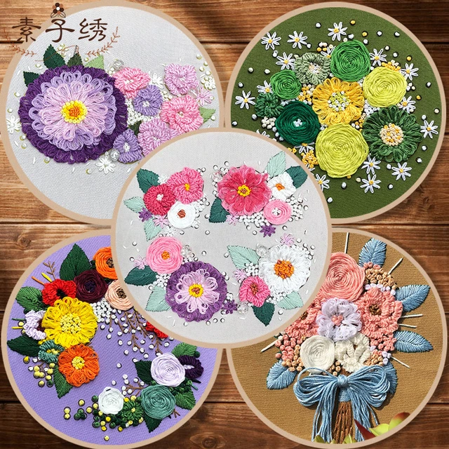 Starter Embroidery Kit Flowers Pattern DIY Beginner Embroidery Kits  Handcraft Needlework Sewing Hand Cross Stitch Set With Hoop - AliExpress