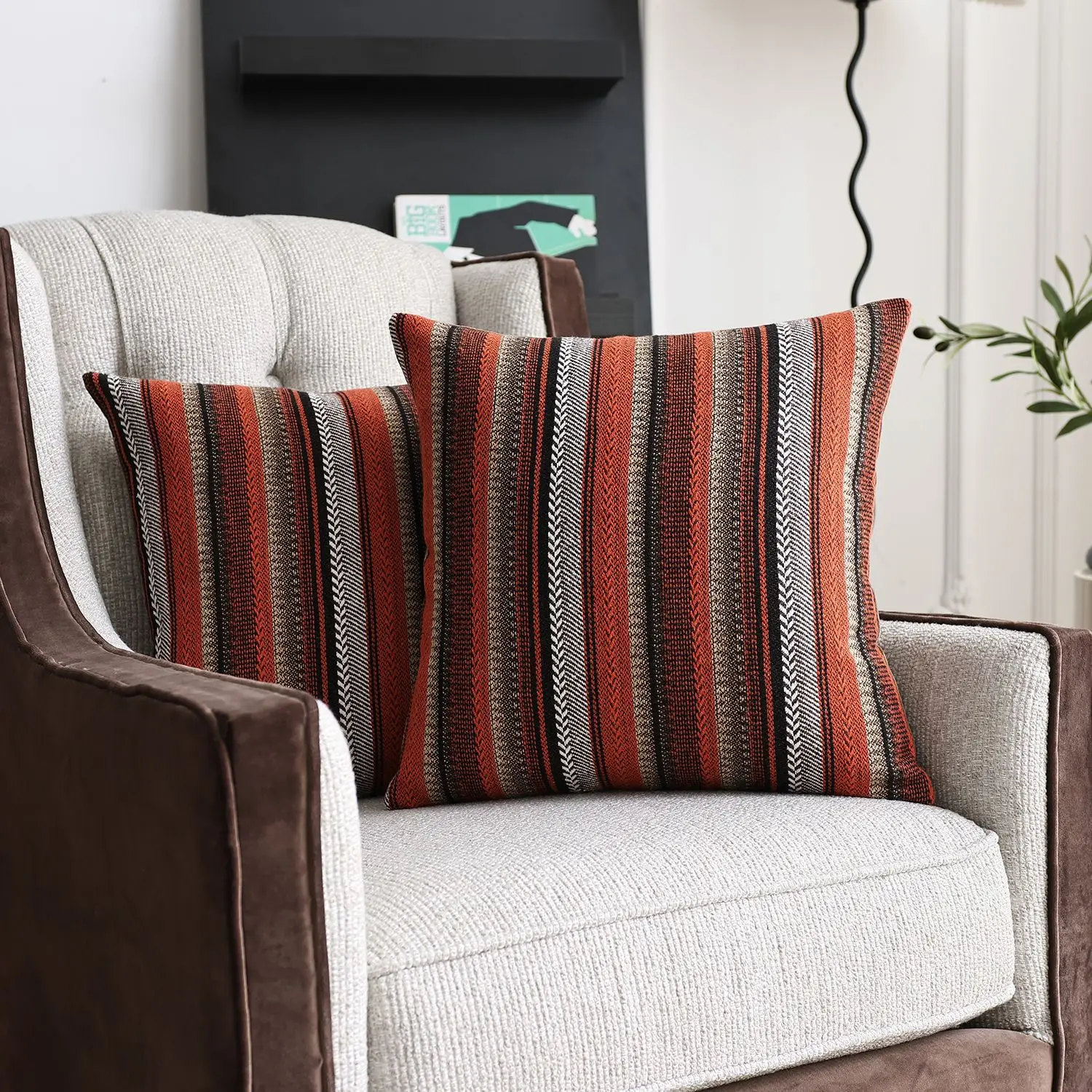 Gestreifter Boho-Kissenbezug mit Textur, gemütlicher, neutraler Chenille-Kissenbezug, dekorative Kissenhülle für Sofa, Schlafzimmer, Wohnzimmerdekoration – Detail 11