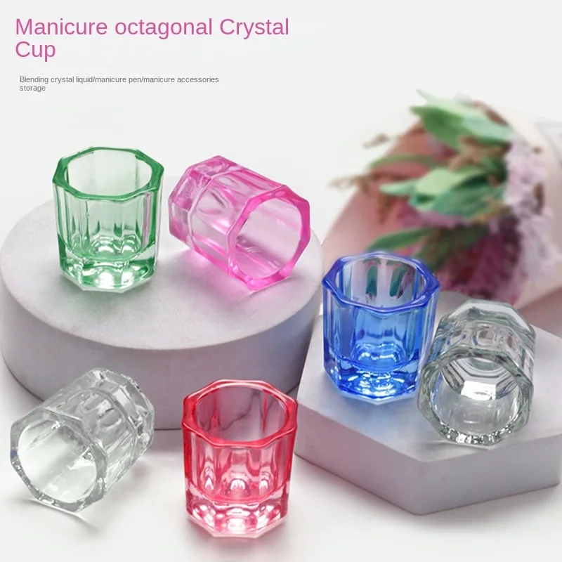 1Pcs Colorful Crystal Glass Acrylic Powder Liquid Nail Cup Dish Lid Bowl Cup Holder Equipment Manicure Tools