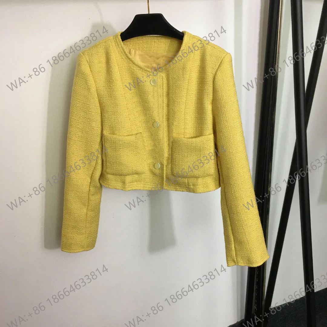 

Women's Luxury Style Woolen Coat, Double Pocket, Round Neck, Long Sleeve, Short, Thick Flower, High End, New, 20236838