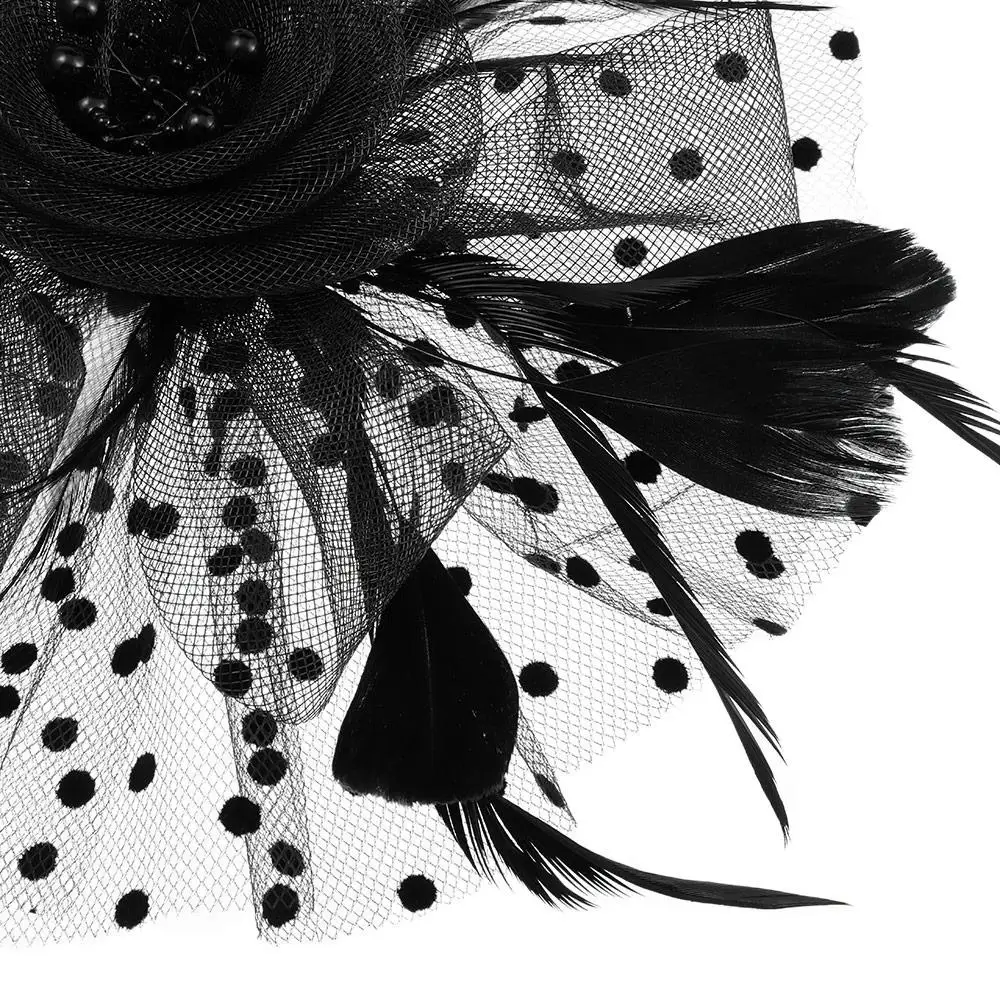 Cocktail Mesh Blumenfedern Haarspange Fascinator Hut für Frauen Tea Party Stirnband Haarschmuck – Detail 11
