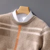 Autumn and winter new 100% pure merino wool pullover men's round neck cashmere sweater thickened warm loose Color block top 1