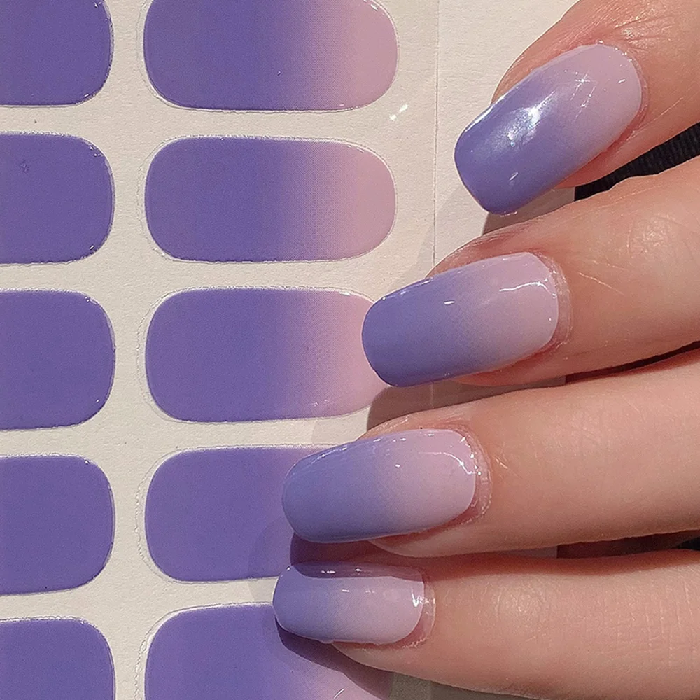 Semi-cured Gel Nail Stickers Solid Color Nail Semi-baked Tips Full Paste Nail Decals UV Lamp Need 4