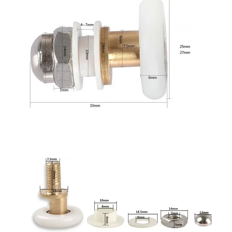 Shower Door Rollers Sliding Door Roller Shower Room Rollers Shower Room Pulley Sliding Door Pulley 4pcs 23/25/27mm Replacement Brass Bathroom Shower Door Roller Runner Glass Sliding Door Wheel Pulley