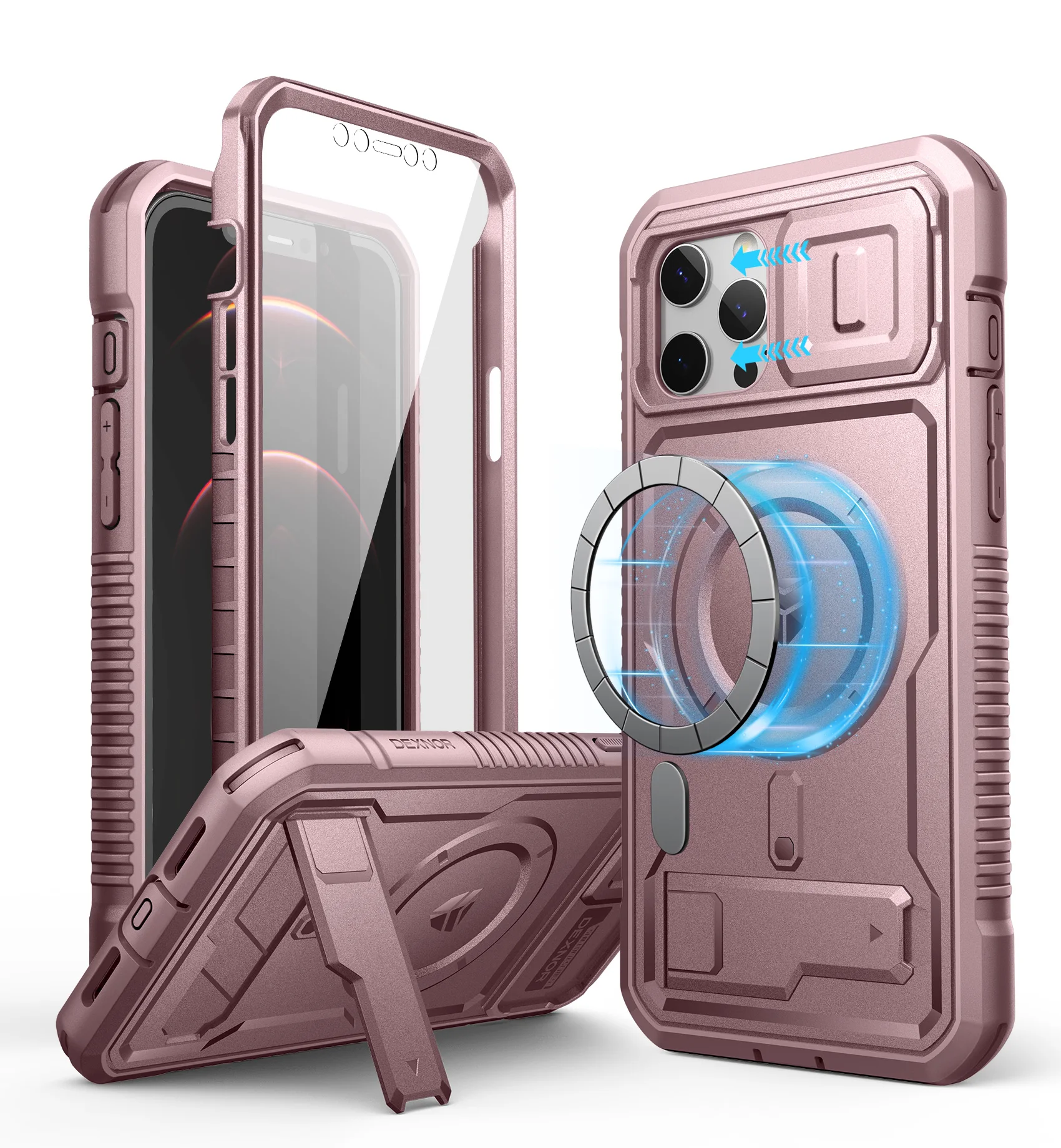 Rugged Armor Shockproof Case with Camera Cover, Built-in Screen Protector, and Kickstand
