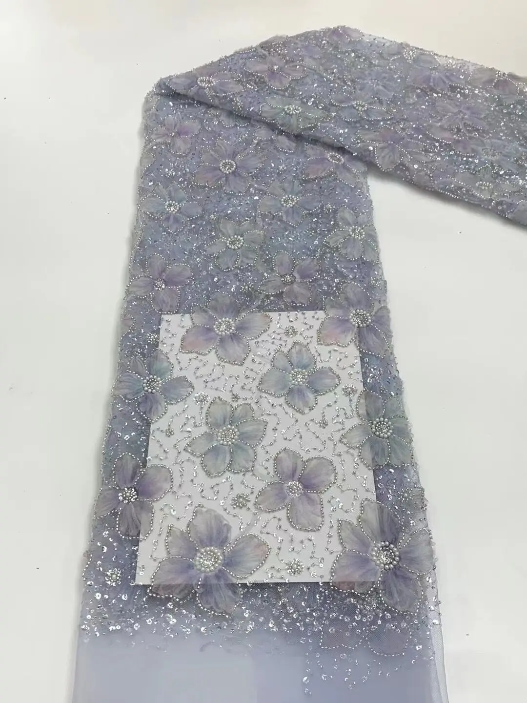 

African Nigerian High Quality Sequins Embroidery French ZH-2308025 Tulle beads Lace Fabric Dress Wedding Party Beaded