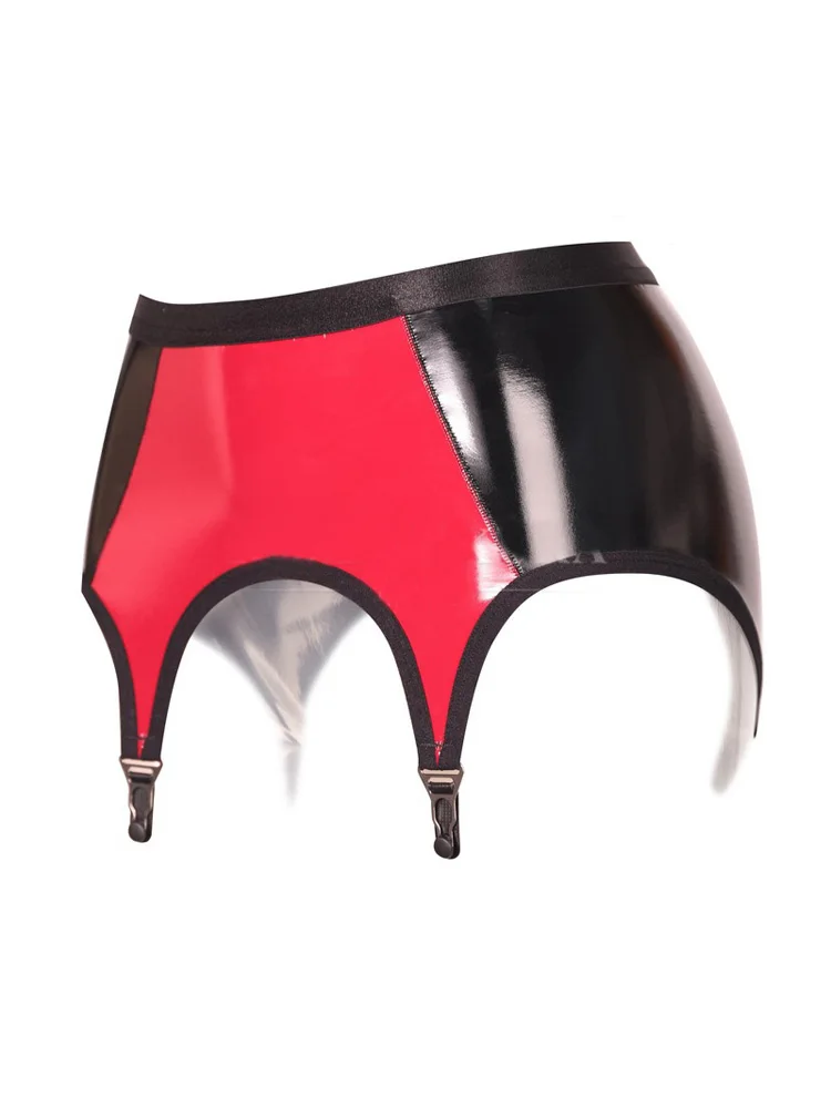 Sexy Women 4 Straps PU Garter Belt Gothic Punk Wetlook Garters Patchwork Faux Leather Club Dance Stage Wear Costume