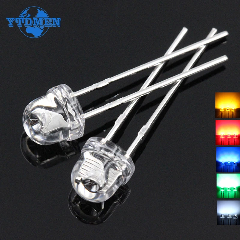 

100/200PCS 5MM LED Diode Straw Hat Super Bright F5 Light Emitting Diodes Set White Red Yellow Green Blue Diodos Led Assorted Kit