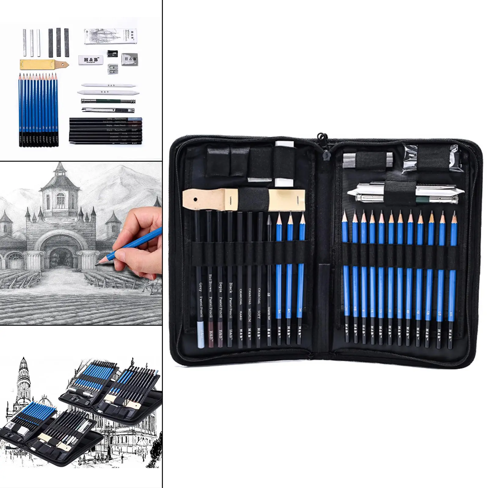 40pcs Professional Art Pencil Set Graphite Sketch Pencils Set Complete  Drawing Kit Include Charcoals Pastel Zippered Carry Case - AliExpress