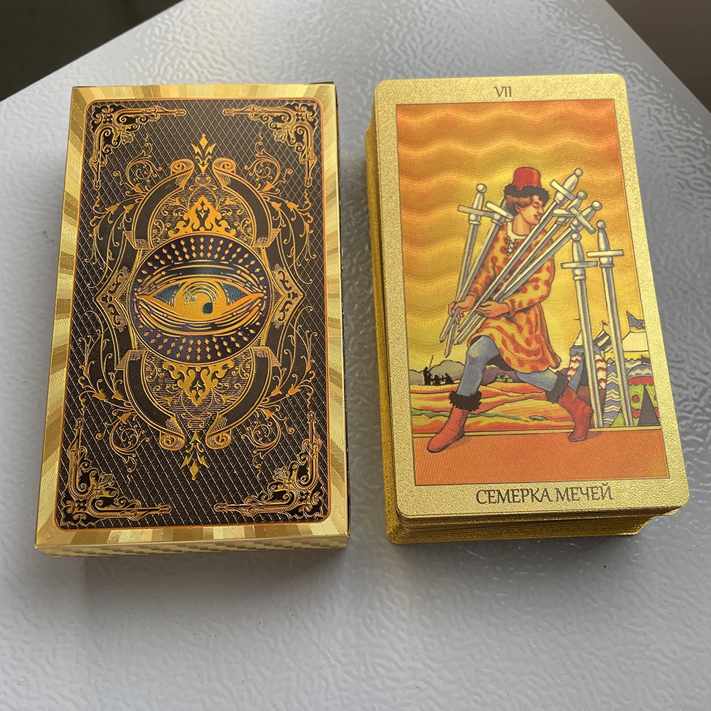 Russian Golden Tarot Cards for Work with Guide Book Prophecy Oracle Divination Deck Fortune Telling Classic 78-cards 12x7cm russian golden tarot deck for work with guide book prophet oracle cards divination fortune telling classic 78 cards 12x7cm