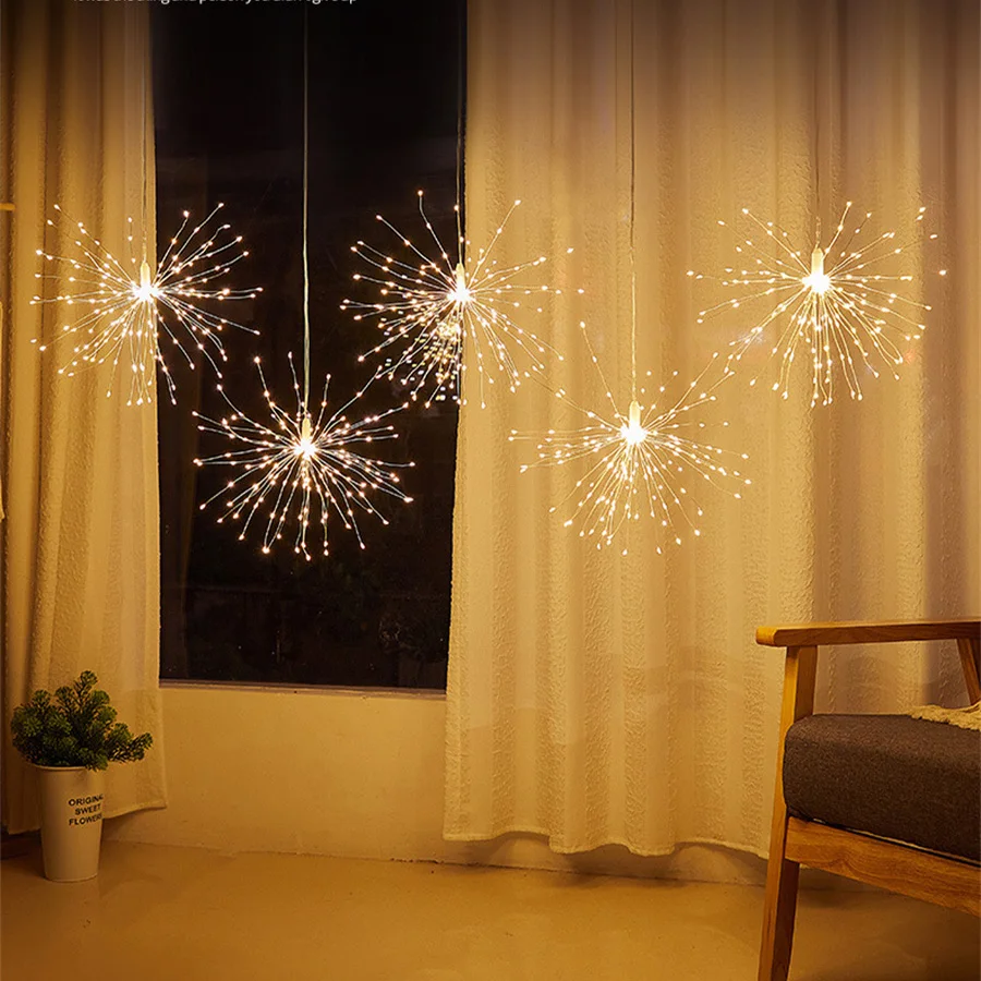 thumbnail image 1 of Paquete de 5 luces LED enchufables con forma de estrella, esferas de luz para fuegos artificiales para exteriores, 8 modos, luces colgantes impermeables para decoración de patio, 1 of 5