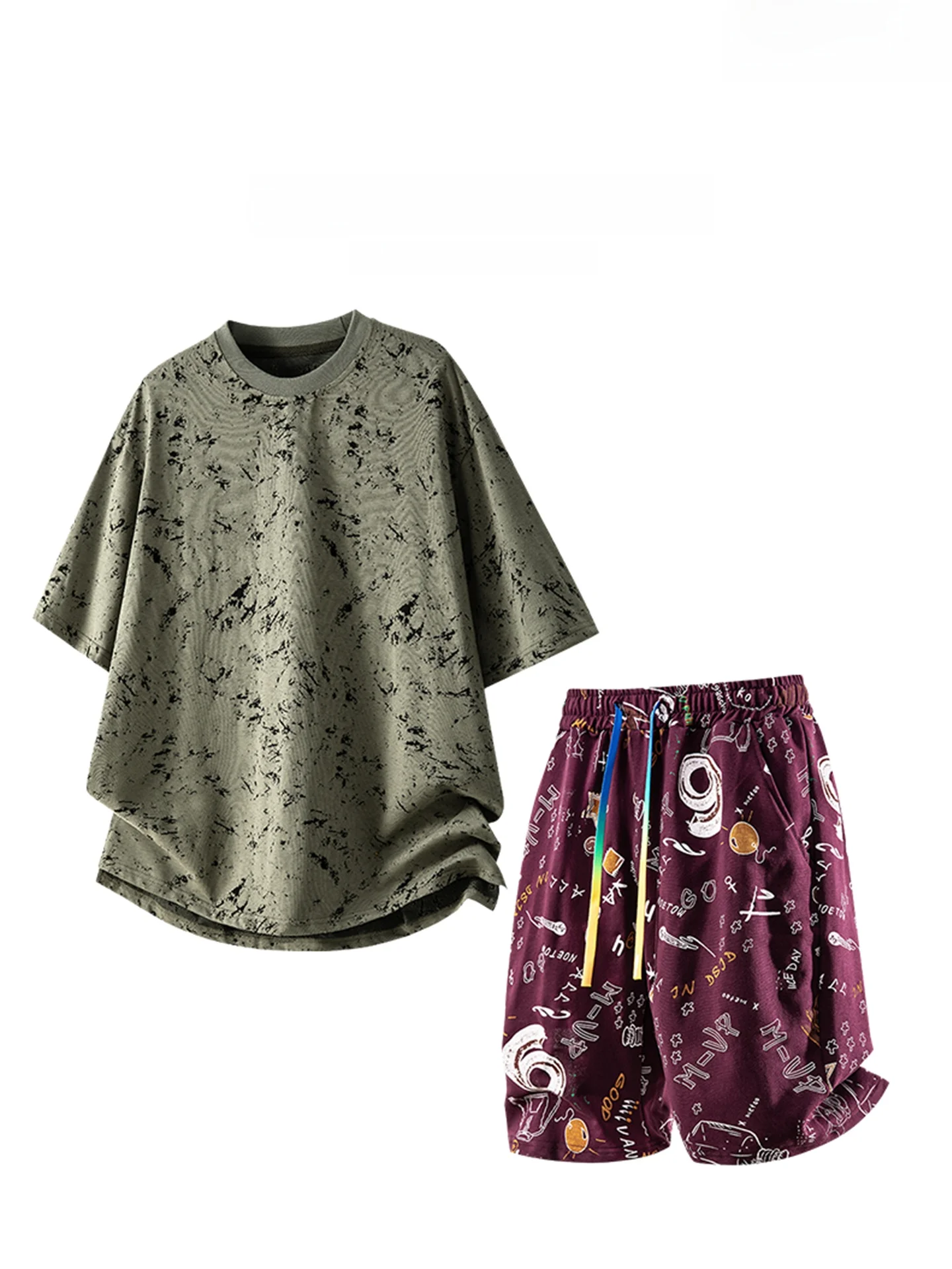 Kith 남성 캐주얼 스포츠 세트 여름 루즈한 반팔 티셔츠 반바지 코튼 폴리에스테르 혼방 청소년 패션