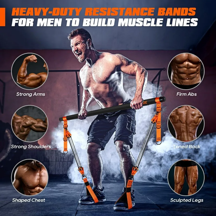 Pilates Bar Kit with Resistance Bands, Heavy Duty Pilates Equipment for Men, Training Bands with Handles for Legs, Hip, Back, Ar